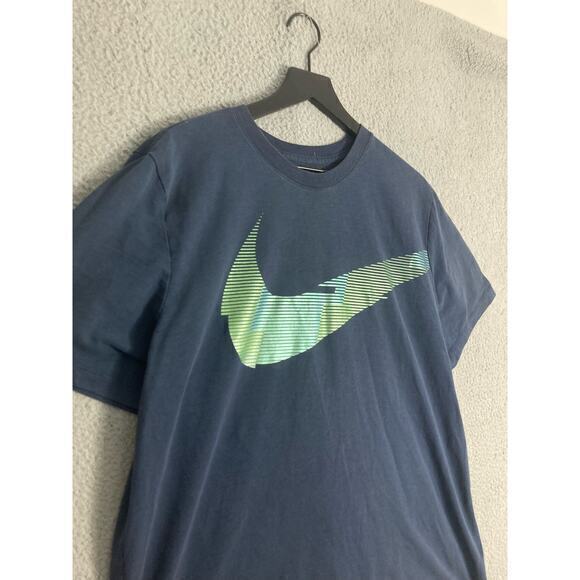 Nike Dri-Fit Men's XL Camo Swoosh Logo T-Shirt Blue Short Sleeve Crew Neck - Picture 7 of 8